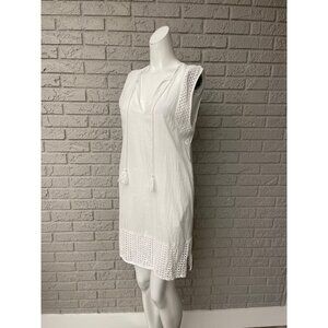 Echo Women White Sleeveless Cotton Cover-Up Dress Size M
